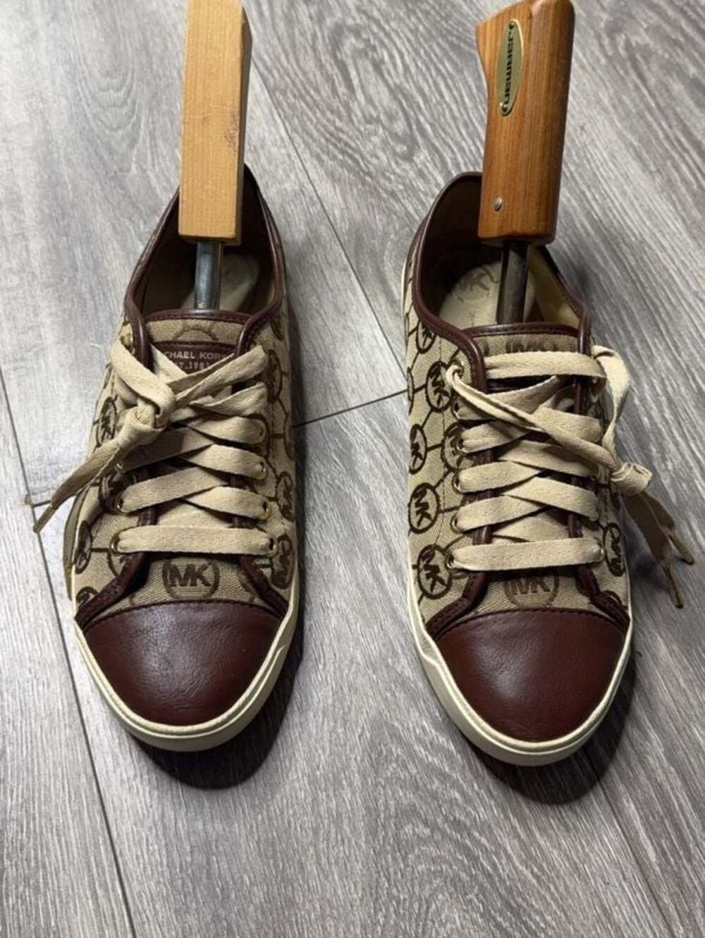 Womens Michael Kors Logo Print Canvas Sneakers Brown Size 9